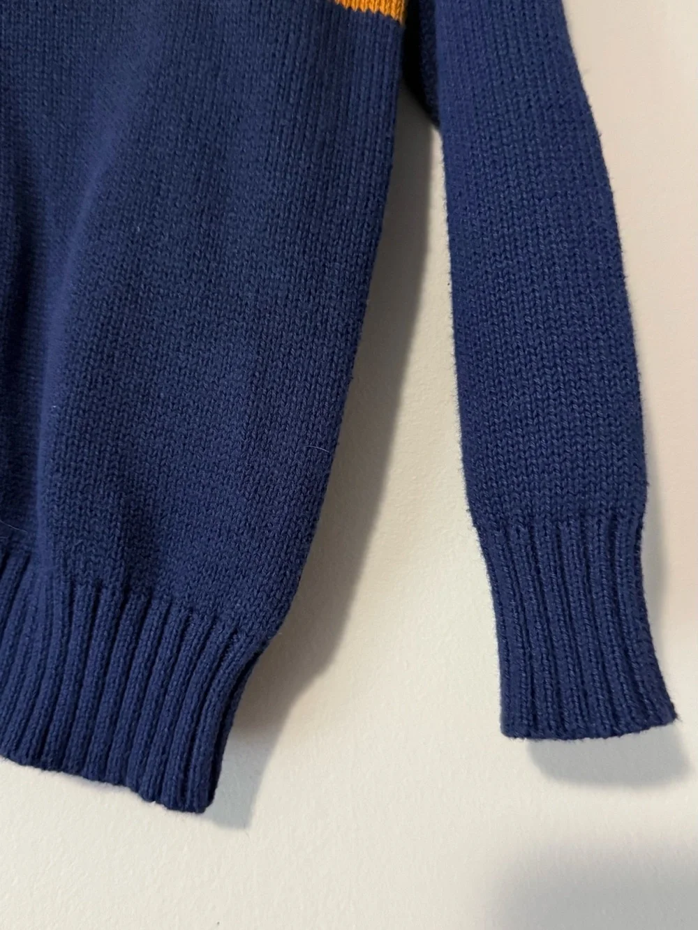 Old Navy Navy Toddler Crewneck Sweater with White and Mustard Stripes